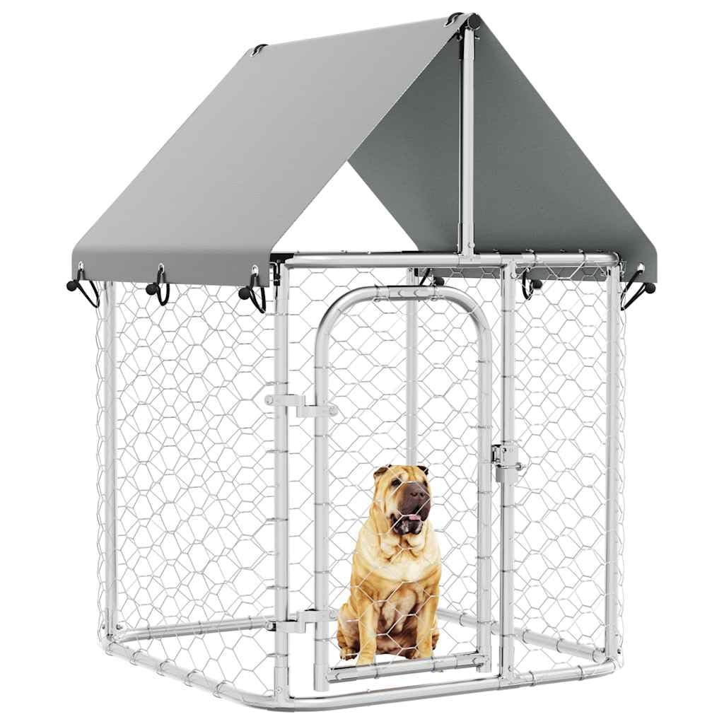 Cuccia per cani da esterno con tetto 100 x 100 x 150 cm, grande gabbia in acciaio zincato per cani, rete metallica a 4 lati per ventilazione e sicurezza, costruzione robusta