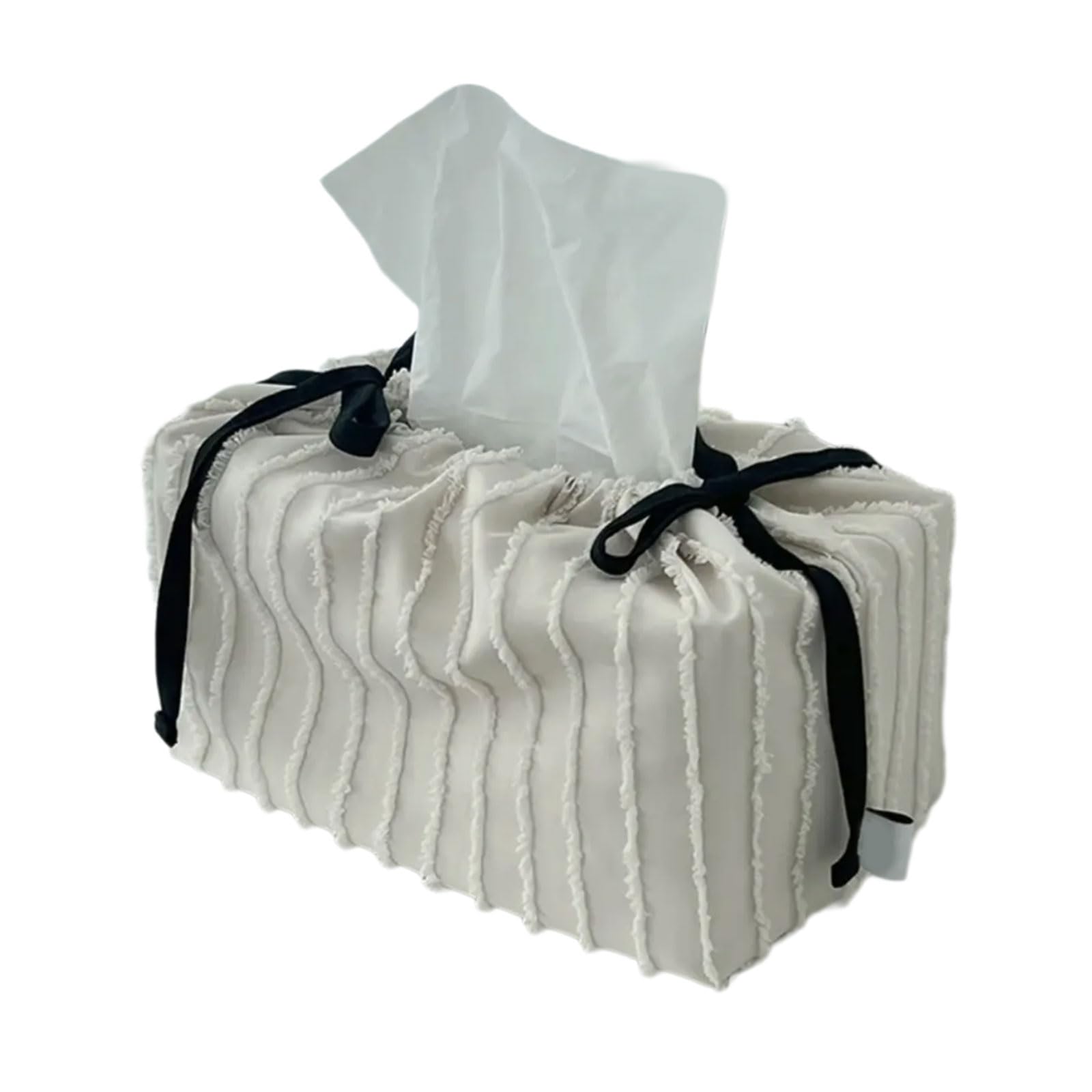 Mekalero Tassels Adorning Square Tissue Box Holder Polyester Fabric Napkin Holder Organiser for Living Room Decoration Stylish Polyester Napkin Dispenser