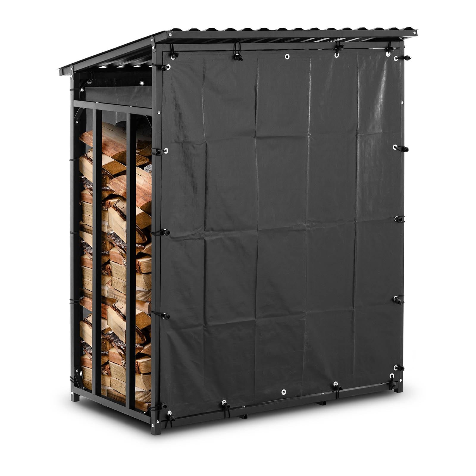 HI-FWR-17 - Scaffale per legna da ardere con telone e tetto, 600 kg, 135 x 70 x 165 cm, colore: Nero