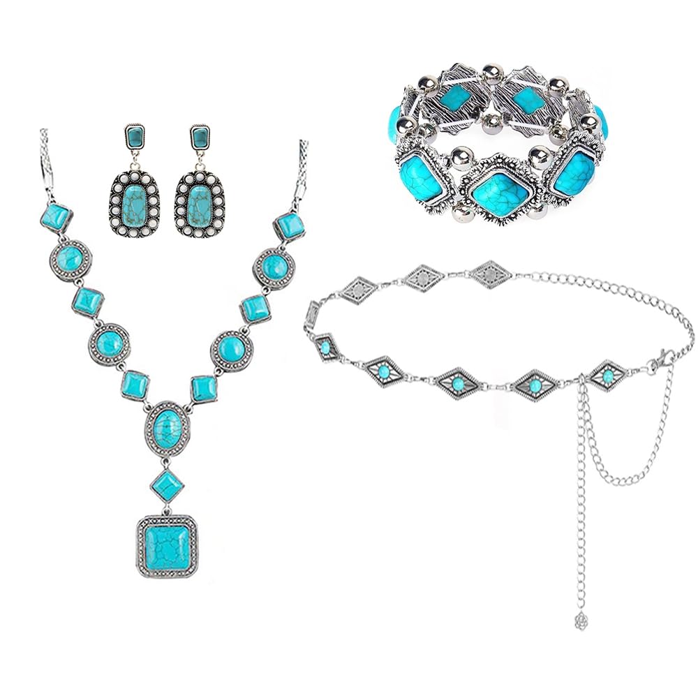 Amazon.com: 5Pcs Bohemian Turquoise Jewelry Set, Western Jewelry for ...