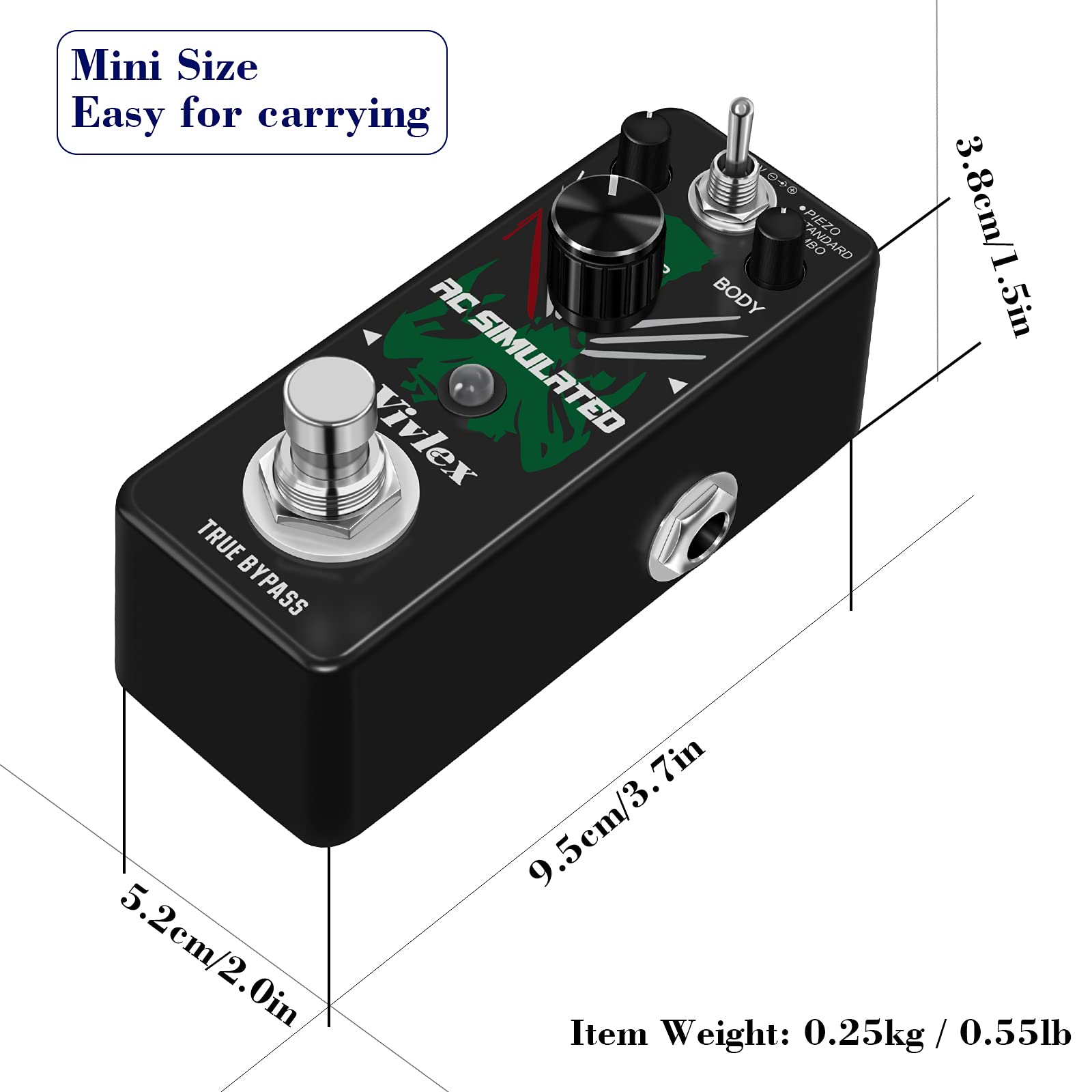 Pédale d'effets de scène AC Simulation de simulateur de guitare acoustique pour guitare électrique Véritable contournement True Bypass, (LEF-320)