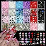 3D Flowers Nail Charms Y2K Kit, Metal Butterfly Cherry Colorful Bow Charms for Nails Art Gems, White and Pink Bows Pearls Charms for Nail Manicure DIY Crafts Jewelry Accessories