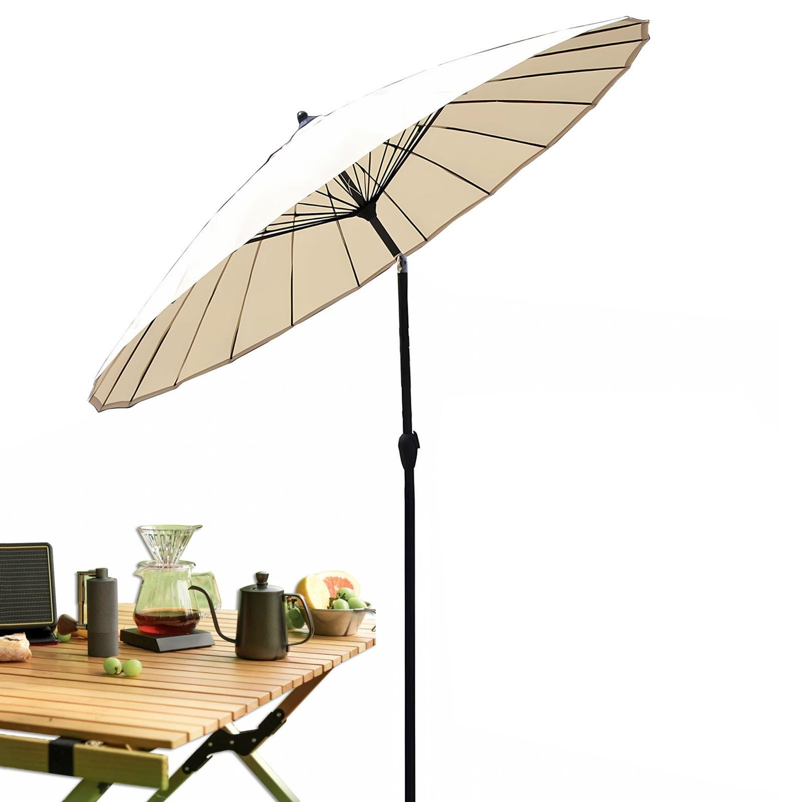 9Ft Shanghai Garden Parasol, Adjustable Tilting Sun Shade, UV Protection Round Garden Patio Umbrella