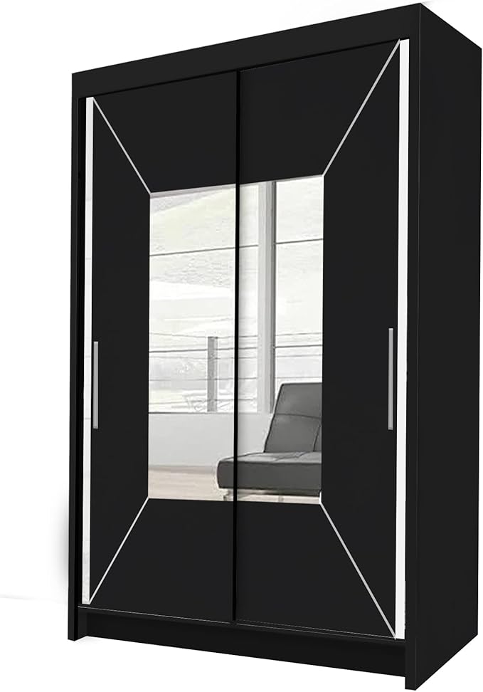 COMFATRA Venice 120cm Modern Double Wardrobe with Sliding Doors Mirror