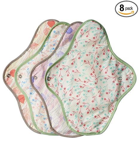 Rebelle - Pack of 8 - Reusable Cotton Cloth Sanitary Pad for Women | White, Medium - 240mm | Soft and Breathable Fabric | Eco-Friendly Cotton Sanitary Pads For Women + 2 Premium Wet Pouch