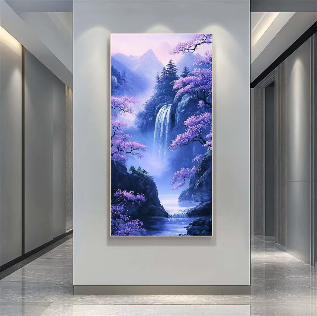 Diamond Painting Paesaggio Naturale Grandi Dimensioni, 5D Cascata Diamond Painting Kit Completo, Pittura Diamante Strass Ricamo a Punto Croce per Adulti Decorazione da Parete 80x160 cm -LR1399