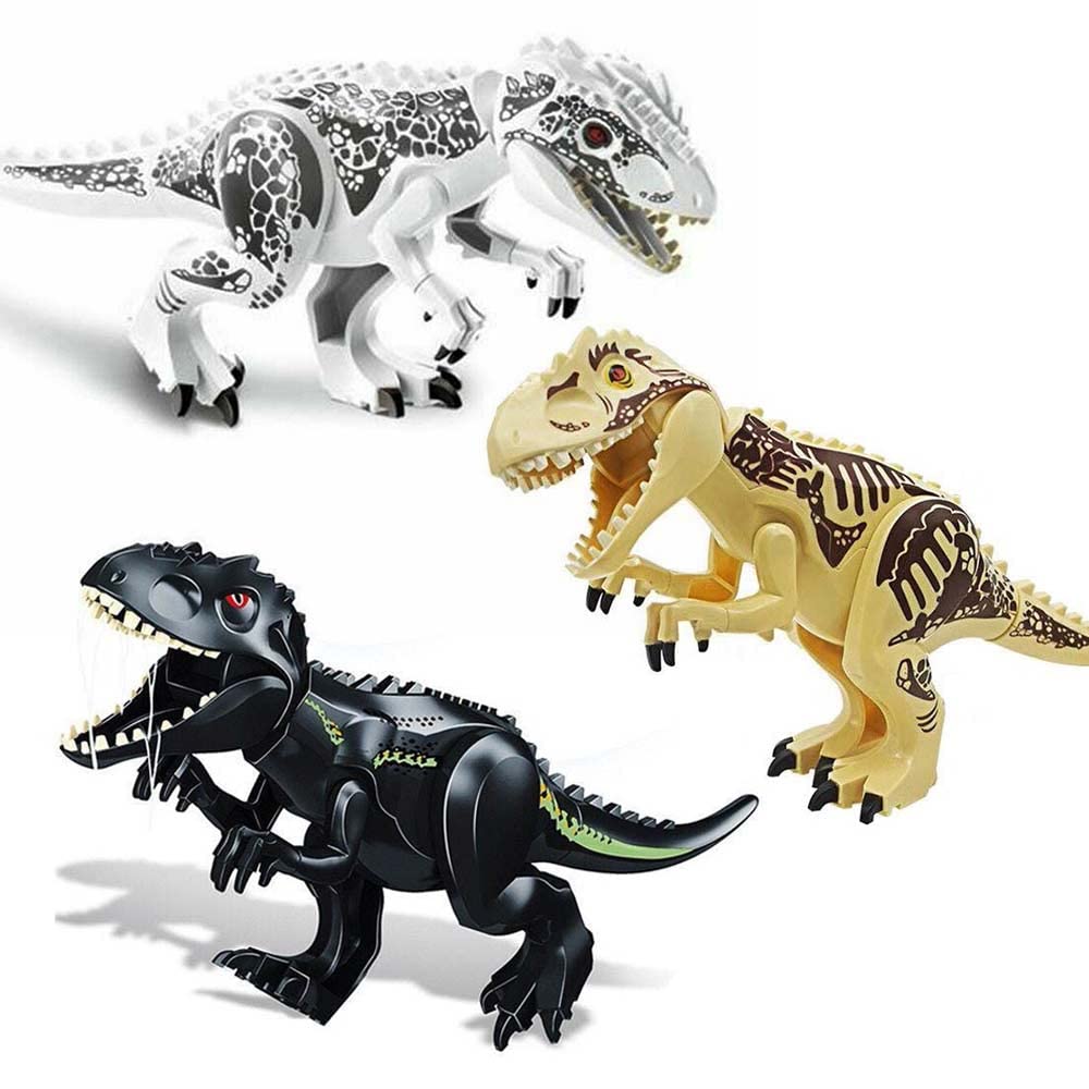 ZEMI 3PCS Indominus T Rex Blocks Toys,Large Dinosaur Figure,Realistic Dinosaur Toy Figures,Gift for Adults and Children（White Tyrannosaurus + Beige Tyrannosaurus + Black Tyrannus）