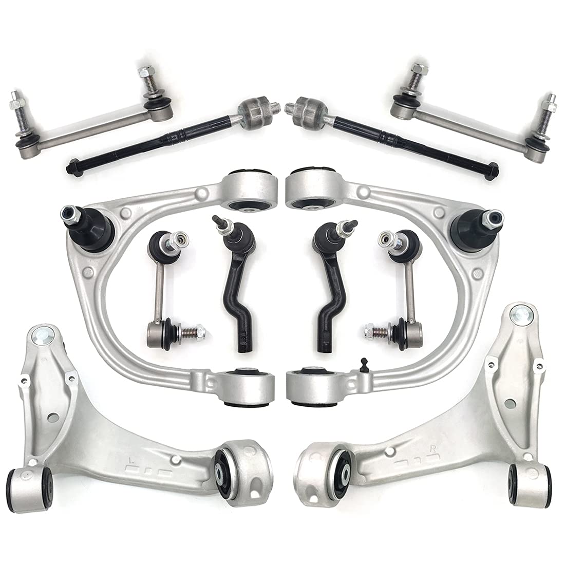 12 PCs Suspension Kit Front Upper Lower Control Arms w/Ball Joints Stabilizer Sway Bar Outer Inner Tie Rods End Links Assembly Replacement for Cadillac CTS 2008-2014 (RWD 2WD)
