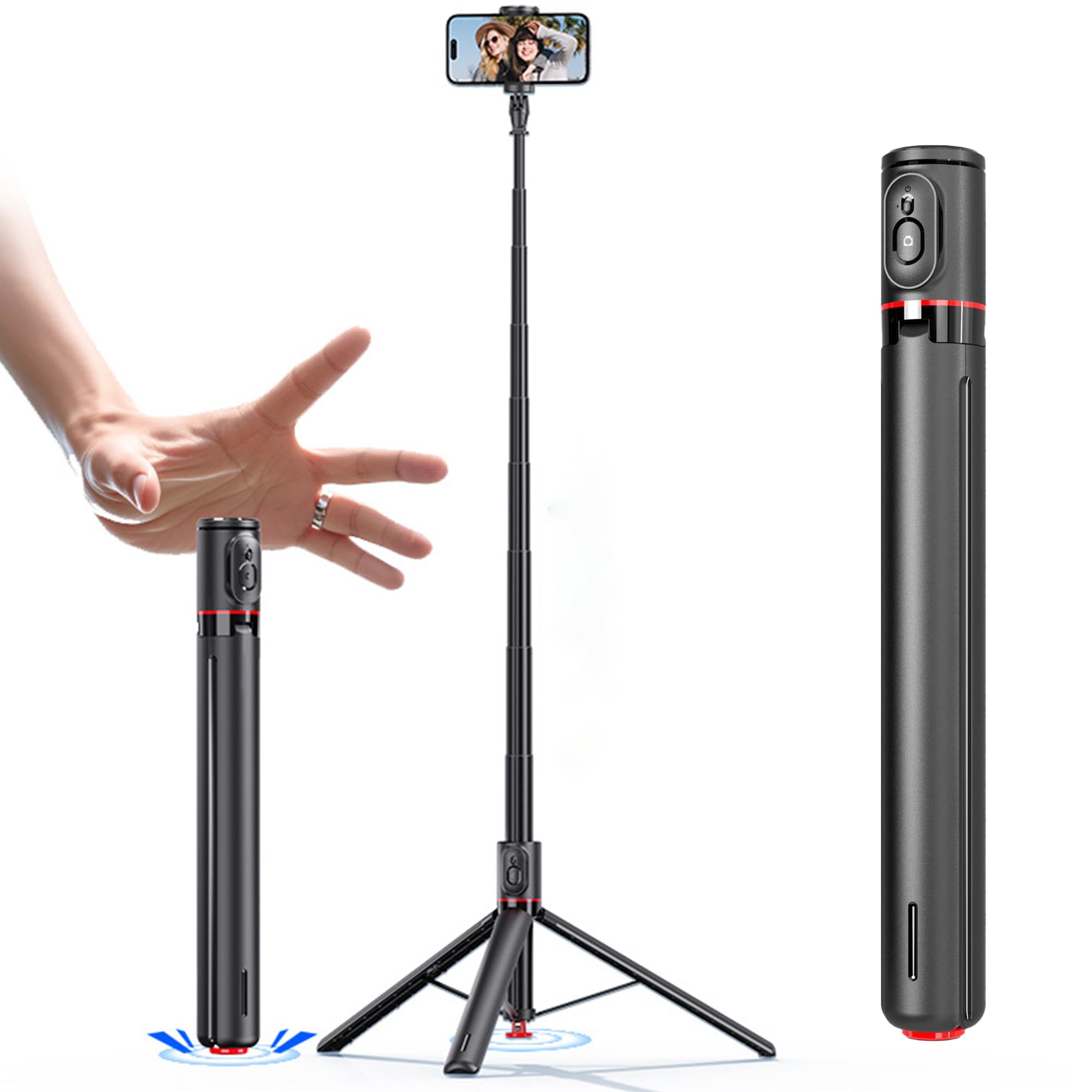 Kratos K15 Auto Open Long Selfie Stick Tripod Stand 69"/177cm, 360° Rotatable, One Piece Design Portable Travel Tripod for Vlog/Video Recording, Auto Pop Open for Hands-Free Photo & Live Video Shoot-image-23