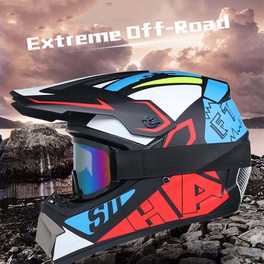 Casco Moto Niño Juvenil Casco Motocross Adultos Cascos Cruzados Offroad ATV MX Enduro Cascos Integral De Descenso MTB Certificado Dot/ECE con Gafas Máscara Guantes