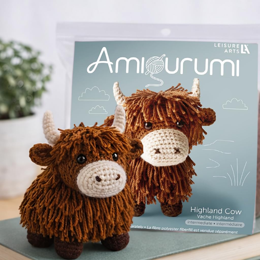 Leisure Arts Häkelset Amigurumi Hochlandkuh Braun, Häkelset Anfänger, Anfänger für Erwachsene, Tierset, Kits für Anfänger, Häkeln