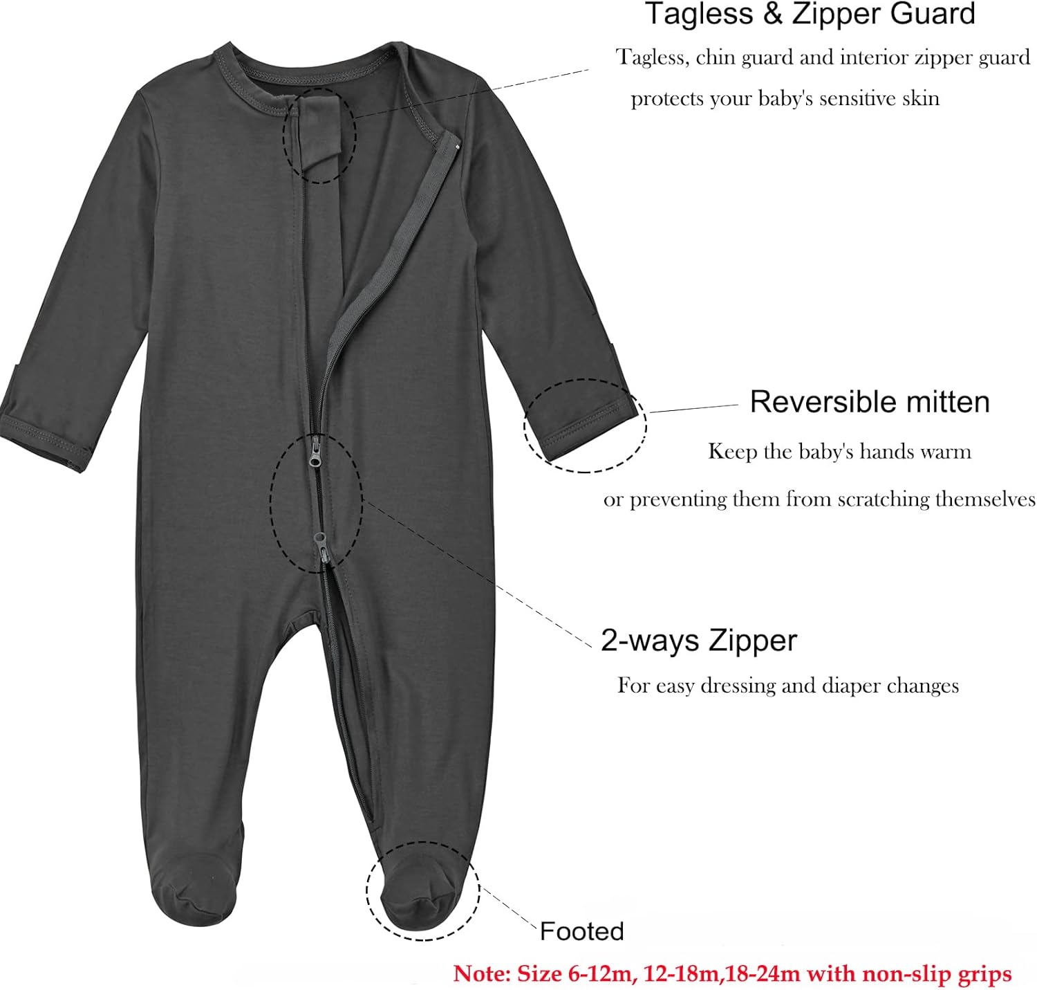 Aablexema Baby Pajamas Bamboo Rayon Zipper, 3pcs Unisex Infant Outfit with Mitten One Piece Footie Sleepwear - Image 2