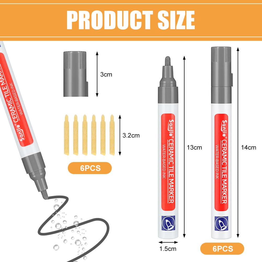 AOOSU Stylo Joint Carrelage Gris Foncé, 6Pcs Stylo de Carrelage à Coulis avec Pointe de Rechange, Imperméable Marqueur Joints, Rénovateur de Coulis, Joints de Carrelages de Cuisine et Salle de Bain - 2