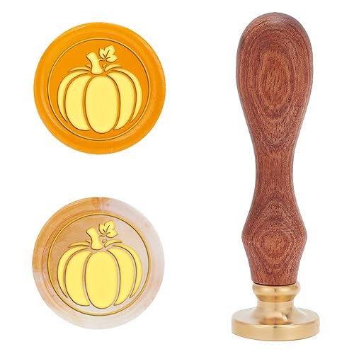 Miniatura 8 de MAYJOYDIY Sello de cera de calabaza, sello de cera de sellado de calabaza, cabeza de latón, mango de madera, Halloween, Acción de Gracias, sellos de
