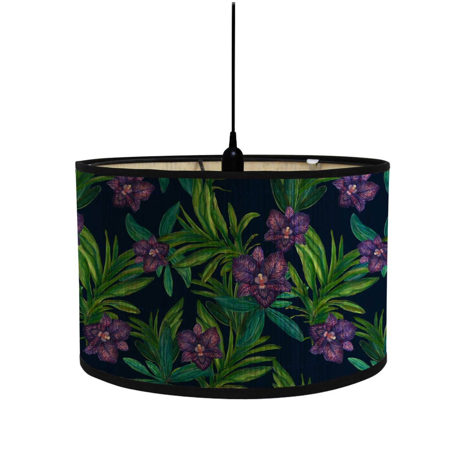 FANSU Round Drum Light Shade for Table Lamp, Modern Tropical Flower Pendant Lampshades Easy Fit for Living Rooms, Bedroom, Hallways, Reading Room (30x30x20cm,Purple Flowers)