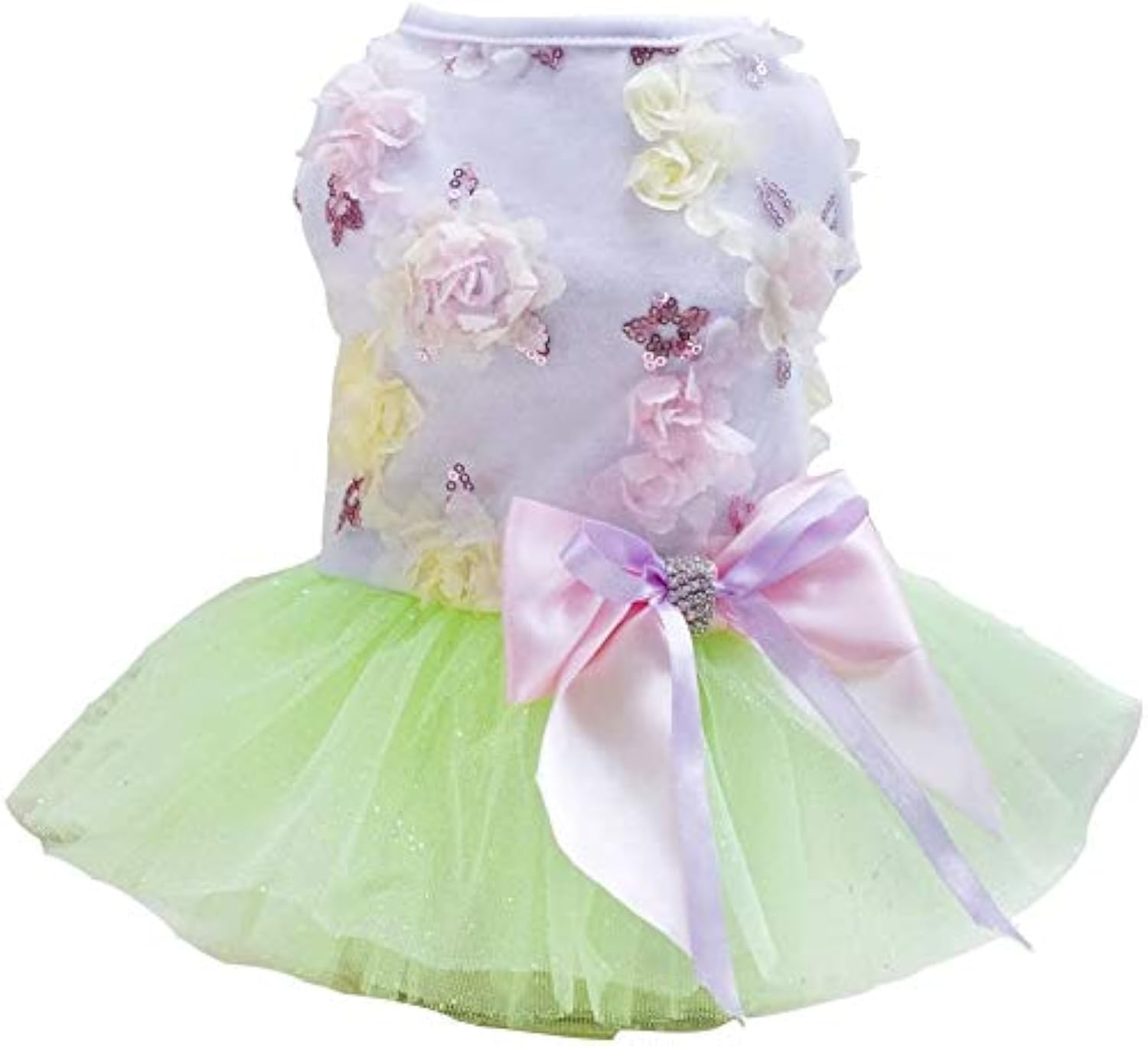 Puppy Skirt Dog Dresses for Small Dogs Princess Tutu Flower Sequin Dot Wedding Lace Luxury Bow Dresses for Small Dogs Girls Cats (XL, Green)