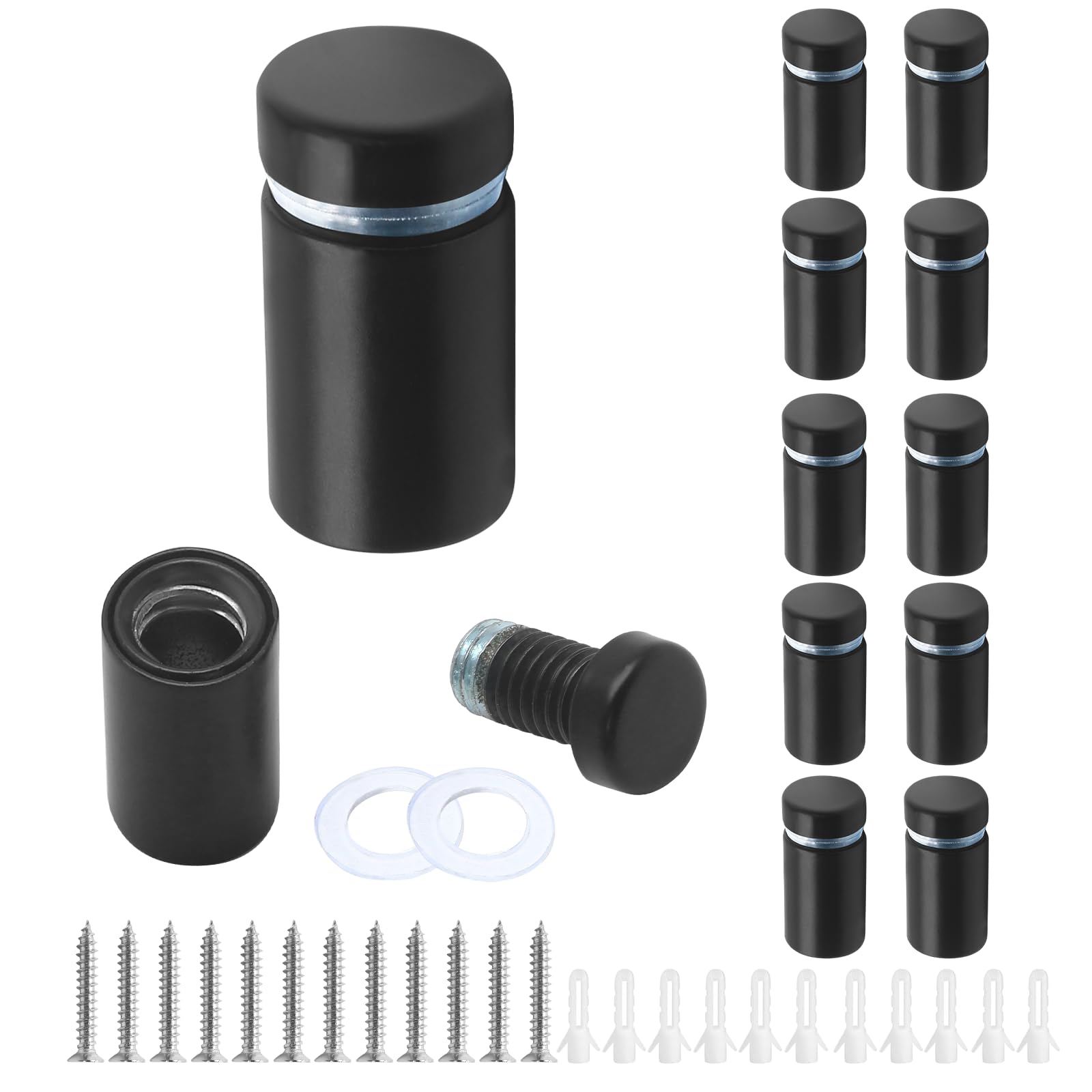 Seimneire 12 Pcs Black 1/2 Inch x 1 Inch Standoff Screws, Stainless Steel Standoff Screws Standoff Mounting Hardware, Acrylic Sign Standoffs Small Glass Spacers for Hanging Picture Photo