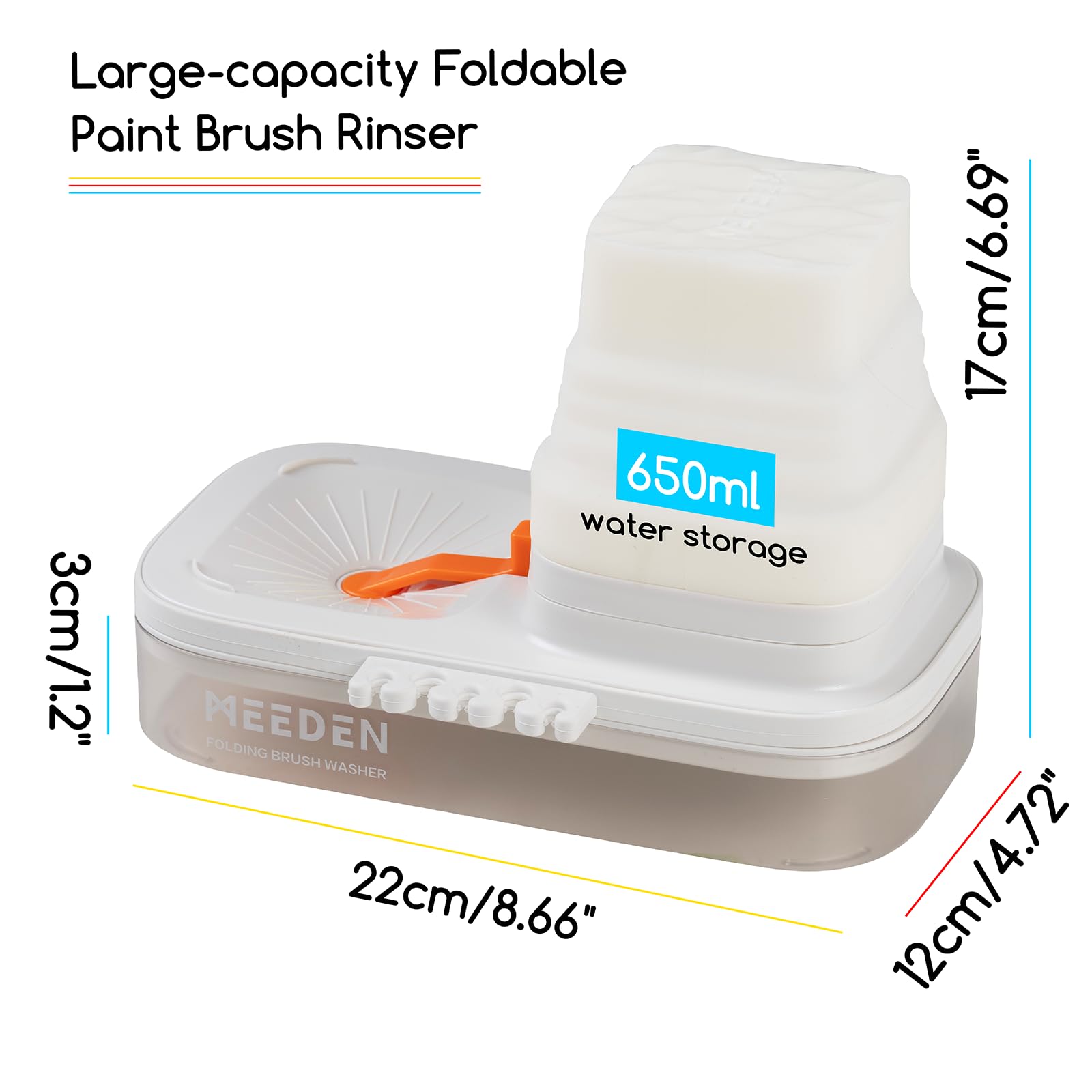 MEEDEN Nettoyeur de pinceaux portable : porte-pinceaux en silicone à 5 emplacements – Rinseur pour peintures acryliques, aquarelles et à base d'eau, blanc