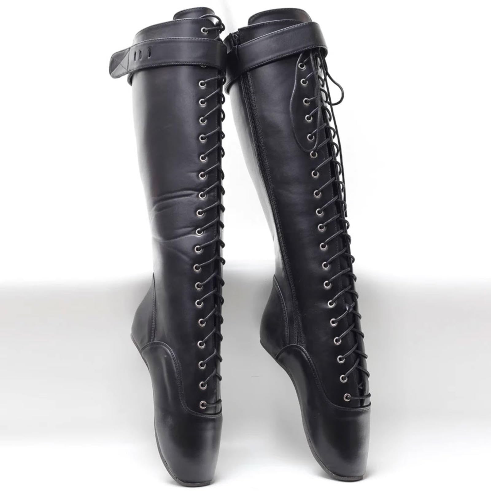 High Heels 18cm Heelless Ballet Schuhe Lackleder Knie Mid Calf Stiefel
