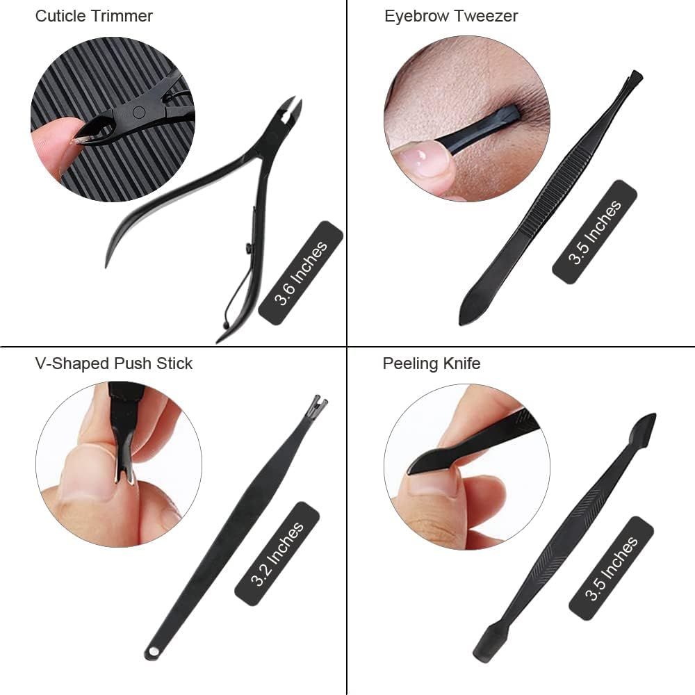 WAZDORF 12-in-1 Manicure Pedicure Kit | Stainless Steel Grooming Set | Nail Cutter for Women | Nail Scissors | Blackhead Remover Tool | Acne Needle | Professional Nail Care Leather Case - Image 5 thumbnail