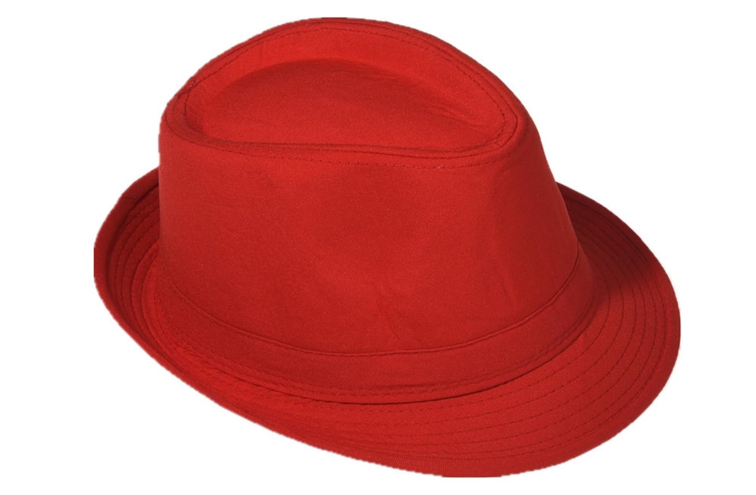 Miobo Unisex Red Panama Fedora Trilby Gangster Straw Sunhat With Fabric Strap, Street Style