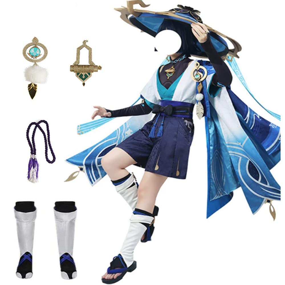 AIUKAKP Scaramouche Cosplay Costume Kunikuzushi Wanderer Outfit Kimono Uniform Blue Halloween Men