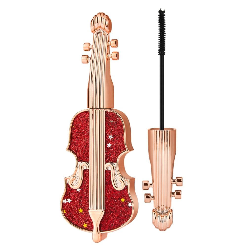 Violin-Shaped Design Mascara with Fine Brush, Waterproof Mascara for Short Lashes, Defining, Curling, Volume and Length, No Flaking, No Clumping, Smudge Proof, Black