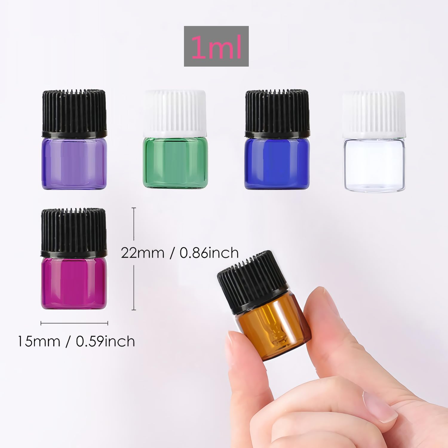 200 Piezas Rosa fuerte 2ml Botellas Vacías de Aceite Esencial de Vidrio con Tapón Gotero Negro Frascos de Vidrio de Muestra con Reductor de orificio para Cosmético, Aromaterapia, Viajes