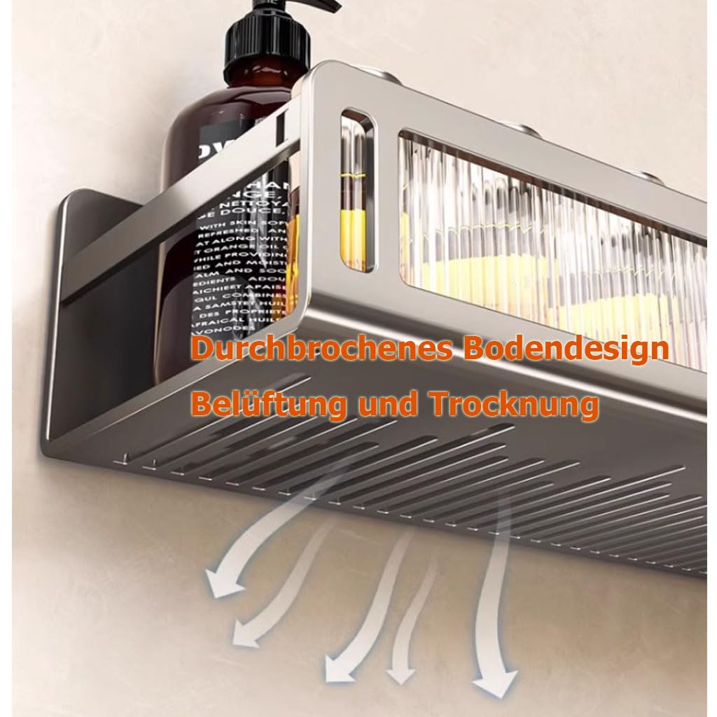 Mensola da Doccia Senza forare, Organizer da Bagno con portasciugamani, Ripiani ventilati, scaffale Doccia salvaspazio in Alluminio Resistente alla ruggine,Modell c,40cm