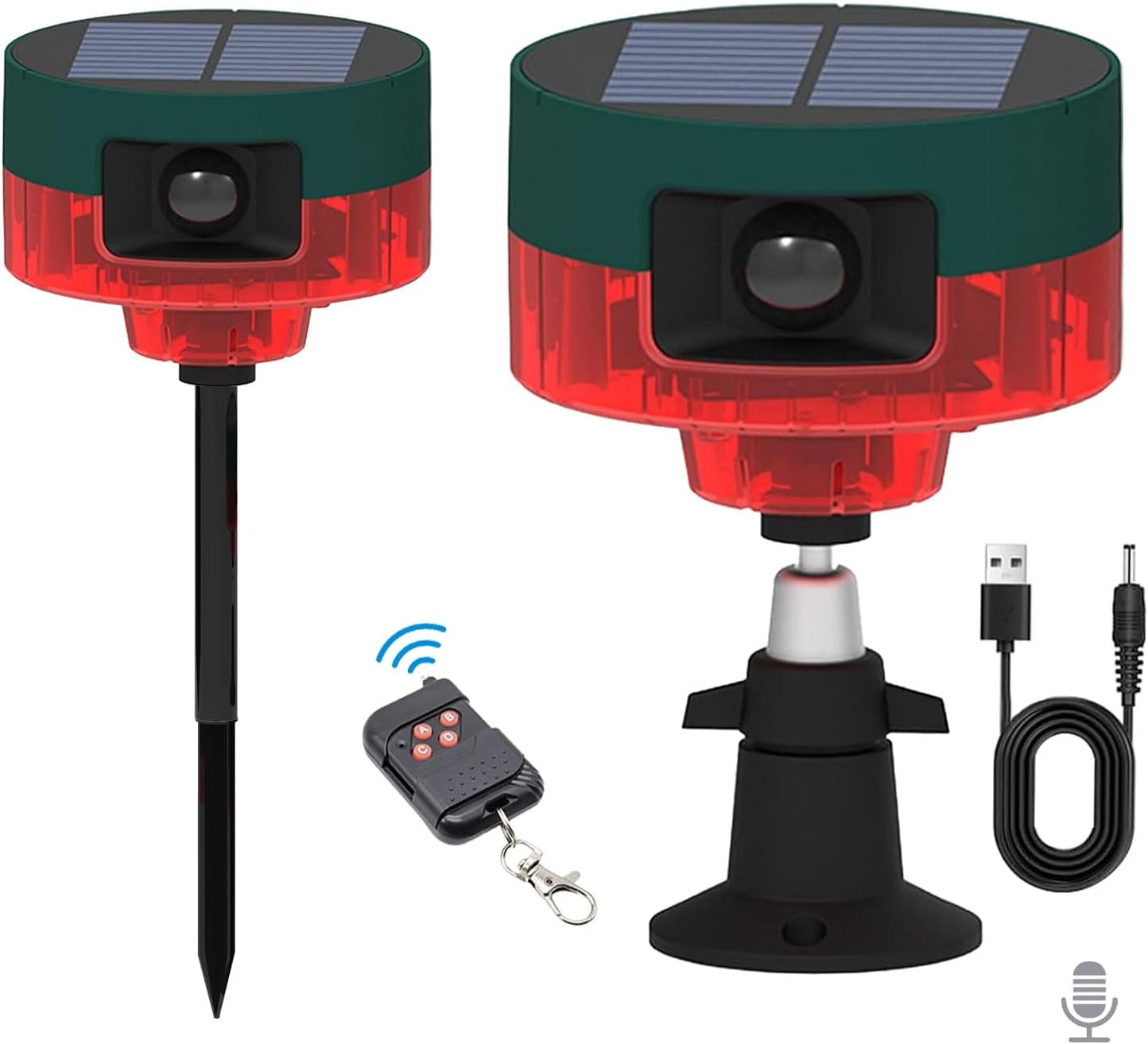 Solar Outdoor Motion Sensor Alarm, 13 Sounds & 360° Motion Detector Alarm Support Recording, 130db Loud Maker Dual Modes Strobe Light with Remote for Home and Farm