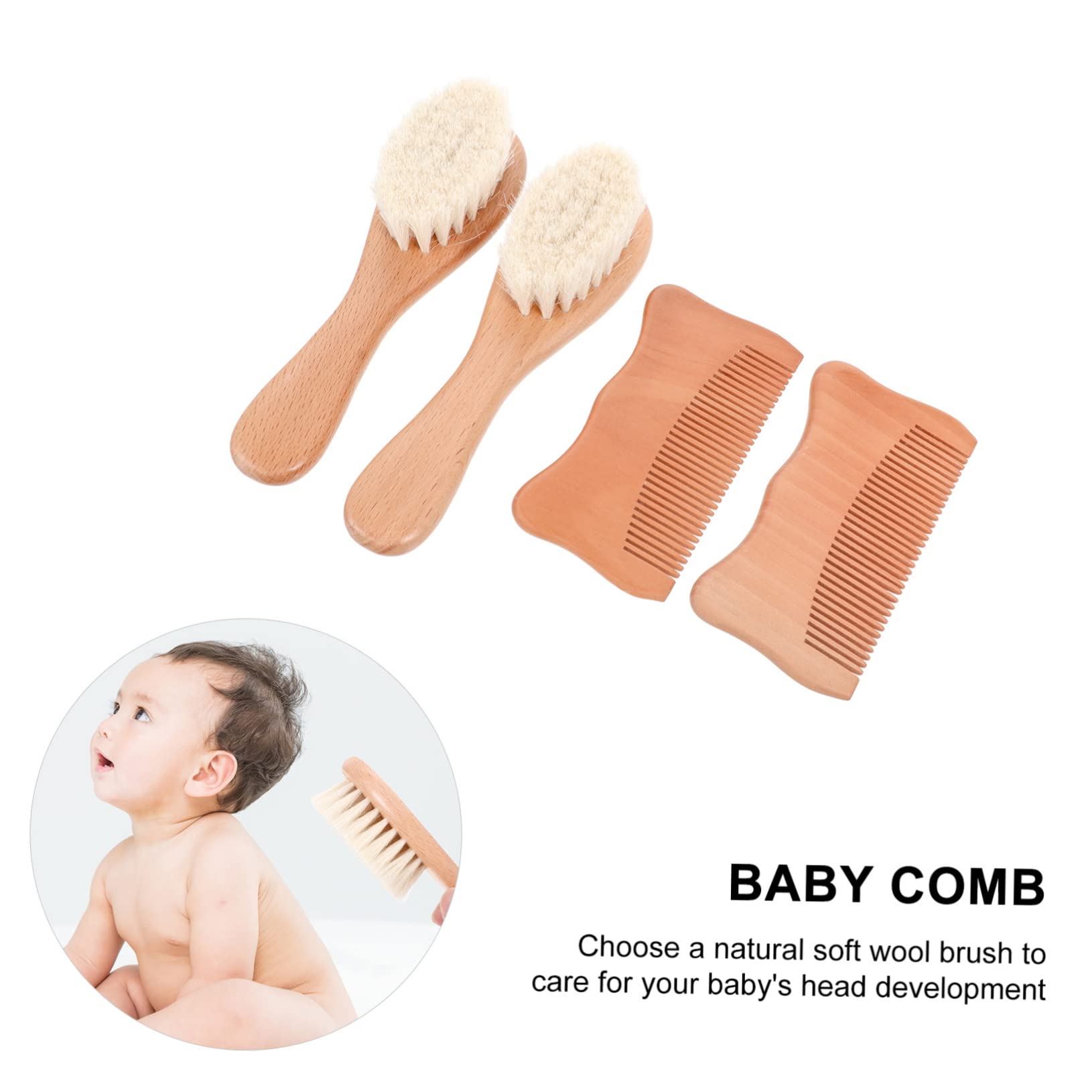 VICASKY 3juegos Cuidado Capilar Para Bebés De Peines De Madera y Cepillos Para Masajes Del Cabelludo Para Recién Nacidos y Pequeños