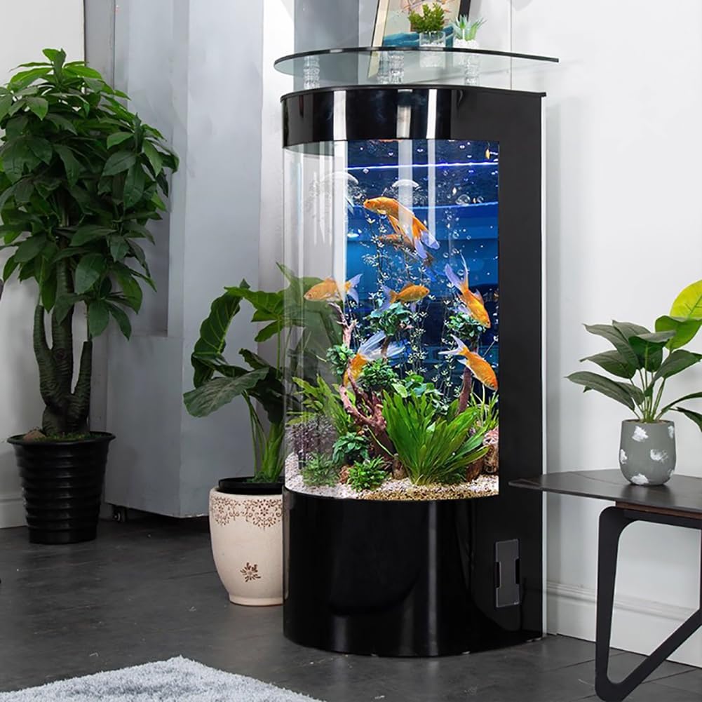 Acquario di Lusso in Vetro Temperato Addensato, Set Completo per Acquario, Sistema Idrico Autocircolante Senza Cambi d'Acqua, Acquario Semicircolare Verticale Integrato,Length 40cm a