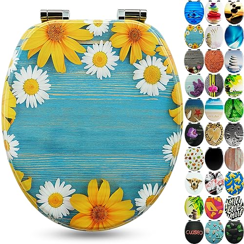 Sanfino® Premium Abattant WC en bois avec frein de chute, qualité supérieure, nombreux motifs colorés, confortable, installation facile, notice de montage...