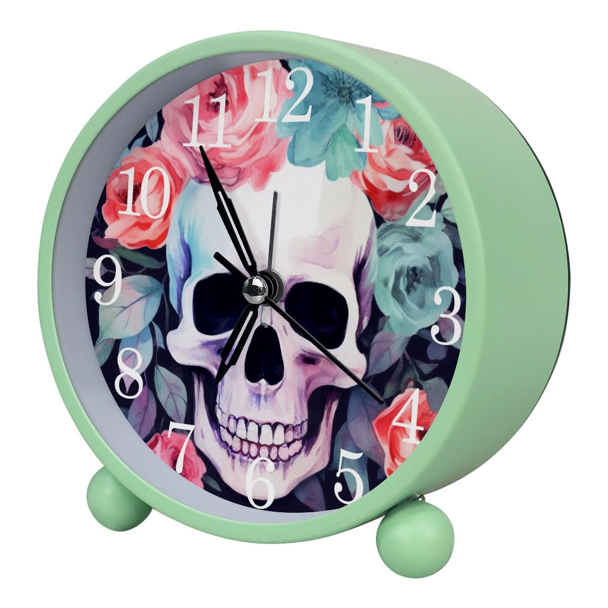 Luoweisi Alarm Clock Skull and Flowers, Silent Non-Ticking with Night Light