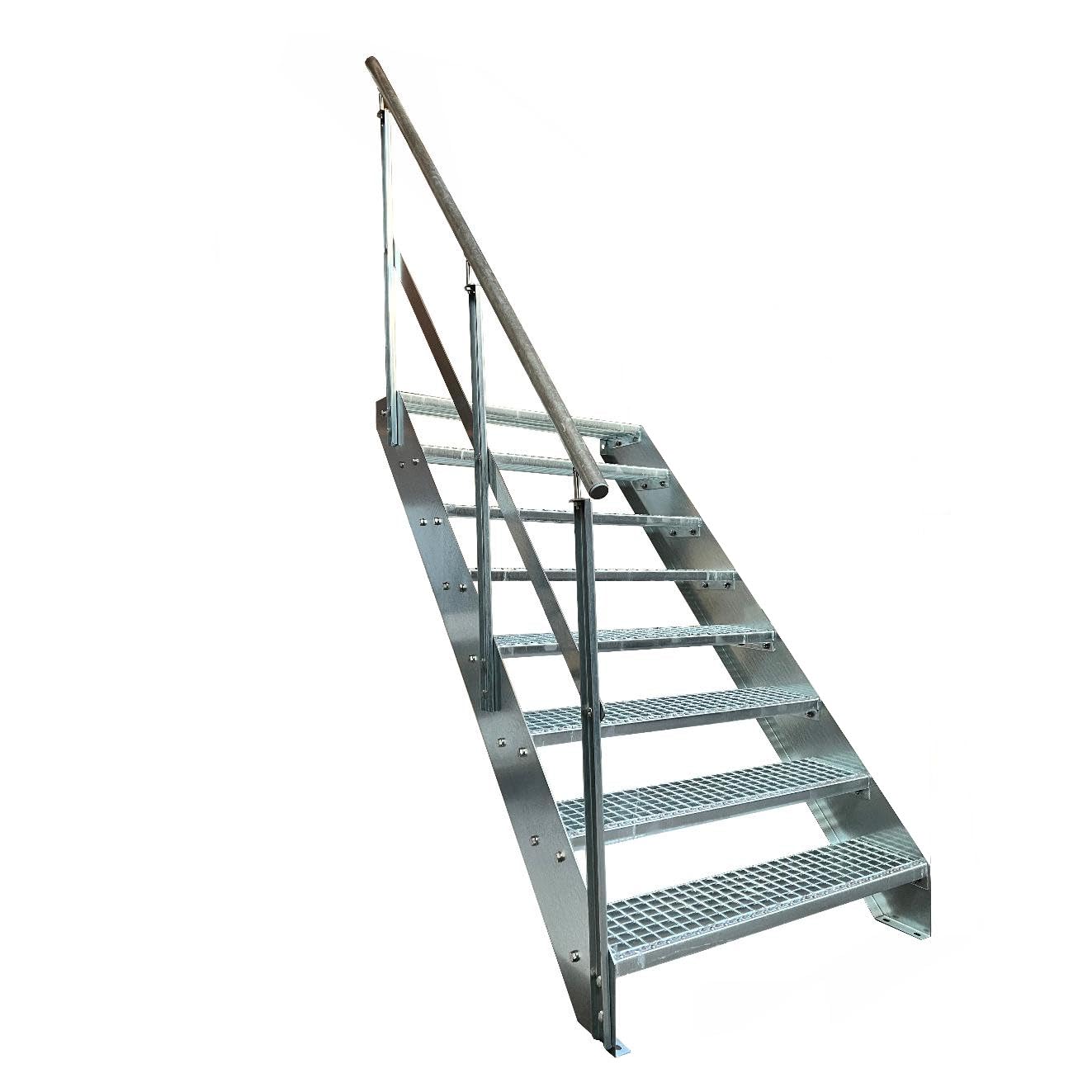 Échelle en Acier Premium avec Garde-corps Gauche Galvanisé 8 Marches (Largeur 800 mm) (Hauteur 152 cm) Résistante aux Intempéries pour Jardin