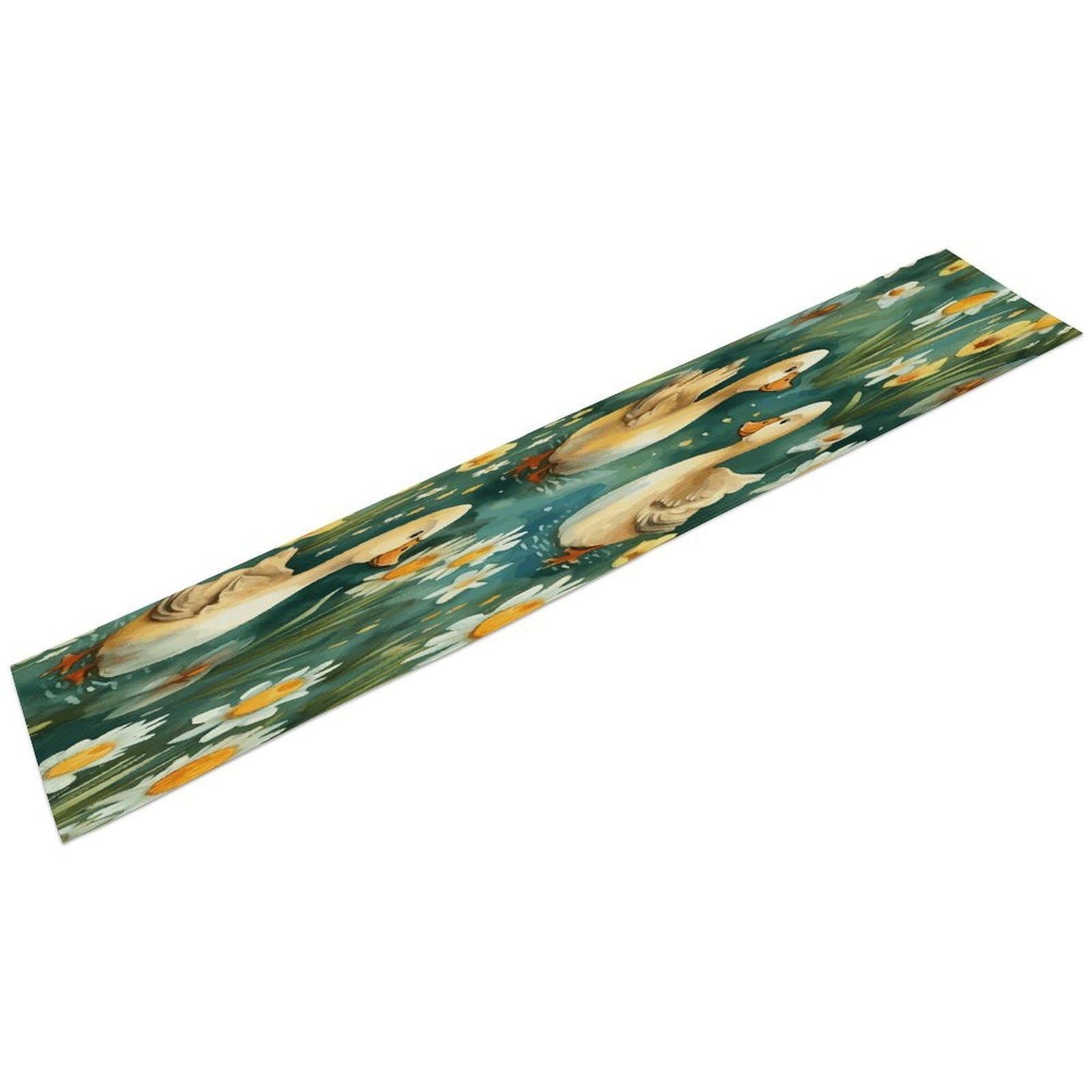 Btcowzrv Style Hand Drawn Duck Linen Table Runner 72.4 Inches Long, Machine Washable Table Runner For Party Kitchen Dining Table Coffee Holiday Party Decor, 13.4"X72.4"