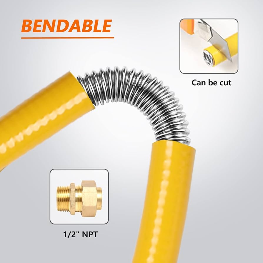 100FT 1/2" CSST Gas Line Hose, 1/2 Inch Flexible Gas Line For Natural Gas And Propane Corrugated Stainless Steel Gas Pipe Kit With 2 Male Adapter Fittings