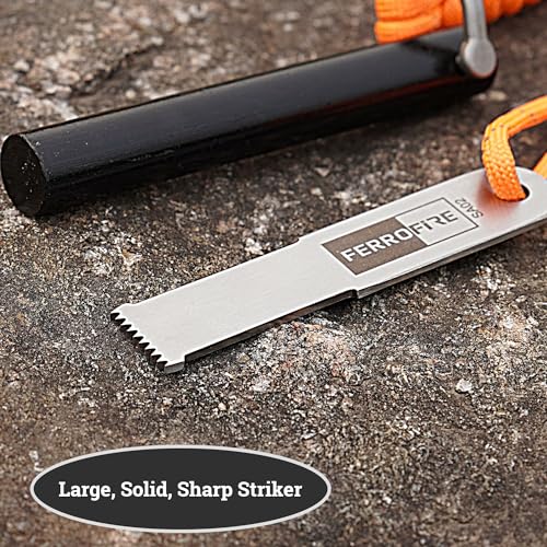 FERROFIRE FS916 Super-Duty Feuerstahl 14,3 x 101,6 mm Feuerstein + 550 Paracord + Hervorragend Metallschaber + Magnesium Feuerstarter, Feuerstein Survival Ausrüstung, Outdoor Zubehör Survival – Bild 3