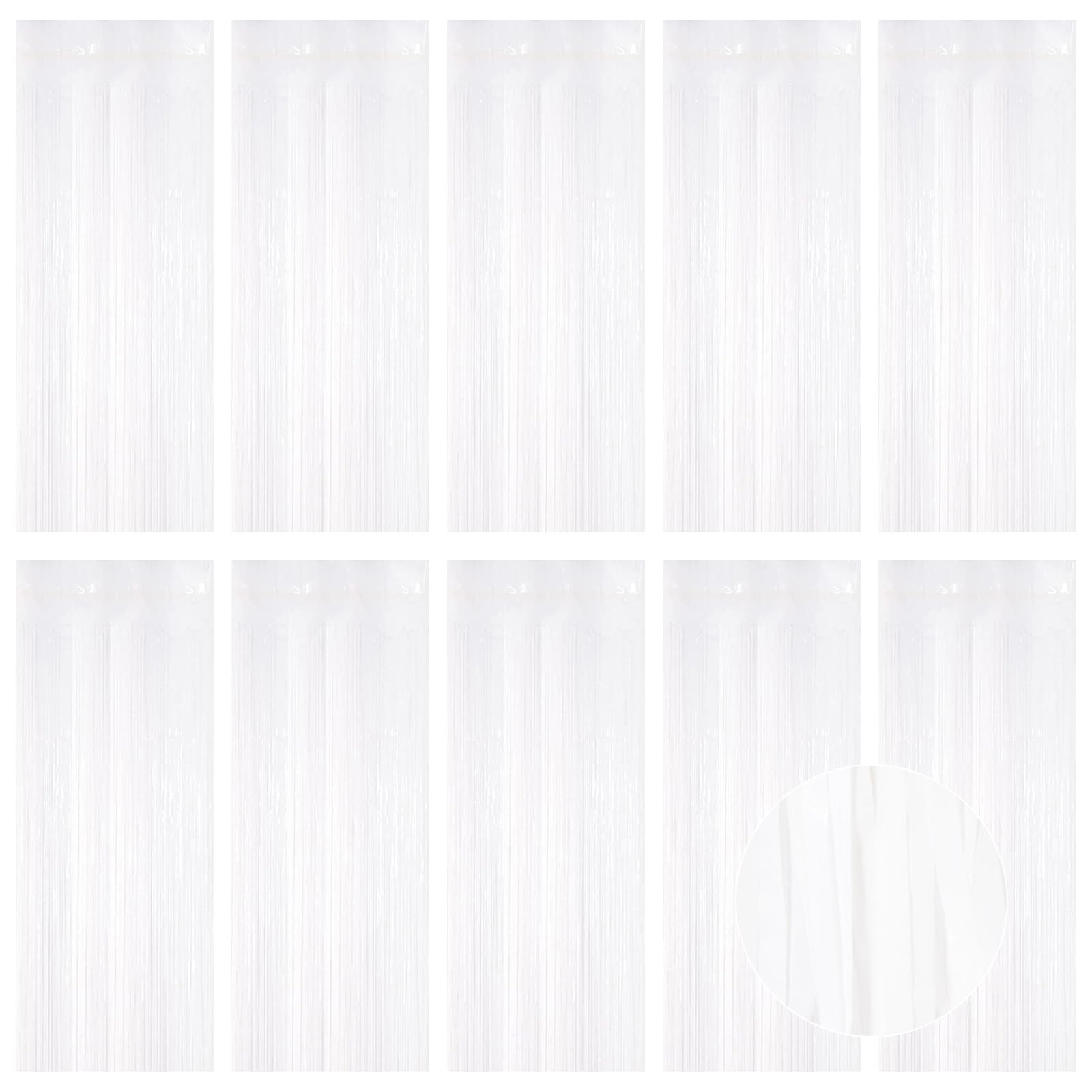 Lot de 10 Rideaux à Franges en Feuille d'aluminium métallique pour fête d'anniversaire, fiançailles, Enterrement de Vie de Jeune Fille - Blanc métallisé - 1 x 3 m