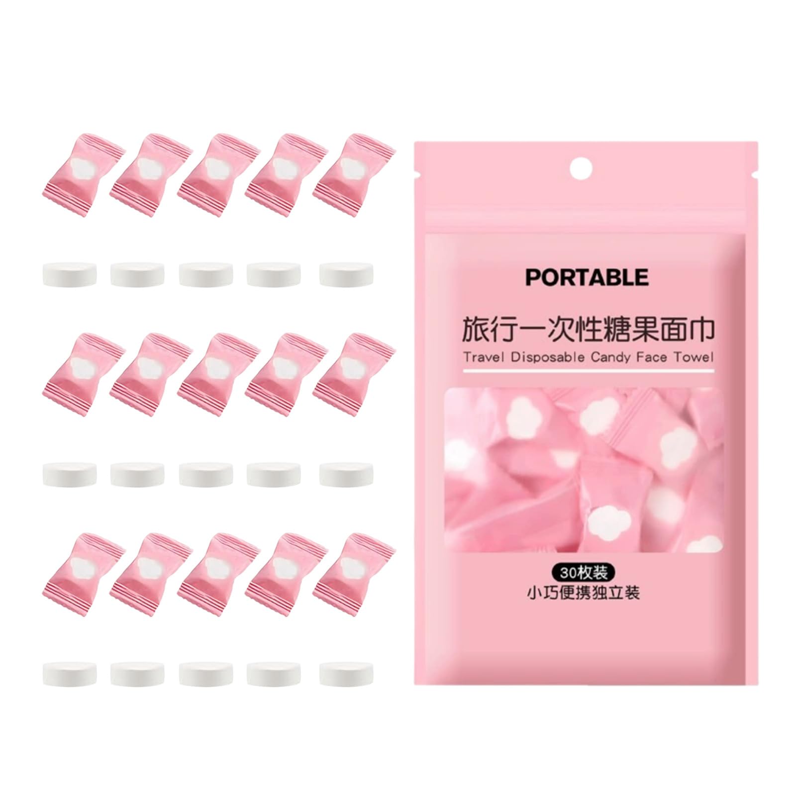 30 Pcs Compressed Towels Disposable Portable Face Towel, Mini Toiletries Tissues Pocket Packs Coin Cotton Towel For Travel, Home,Camping, Hiking, Sport, Beauty Salon,and Other Outdoor Activities
