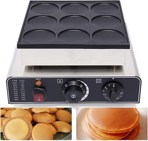 Miniatura 8 de Mini Dutch Pancake Baker Nonstick 9PCS Stainless Steel Dutch Pancake Waffle Maker Machine Commercial Electric Waffle Maker Muffin Making Machine for
