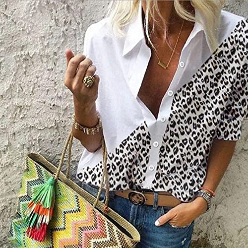 Fmchico Platform Shoes For Women Womens Leopard Jacket Long Sleeve Button Down Shirts Boyfriend Oversized Blouses Tops #TOP2