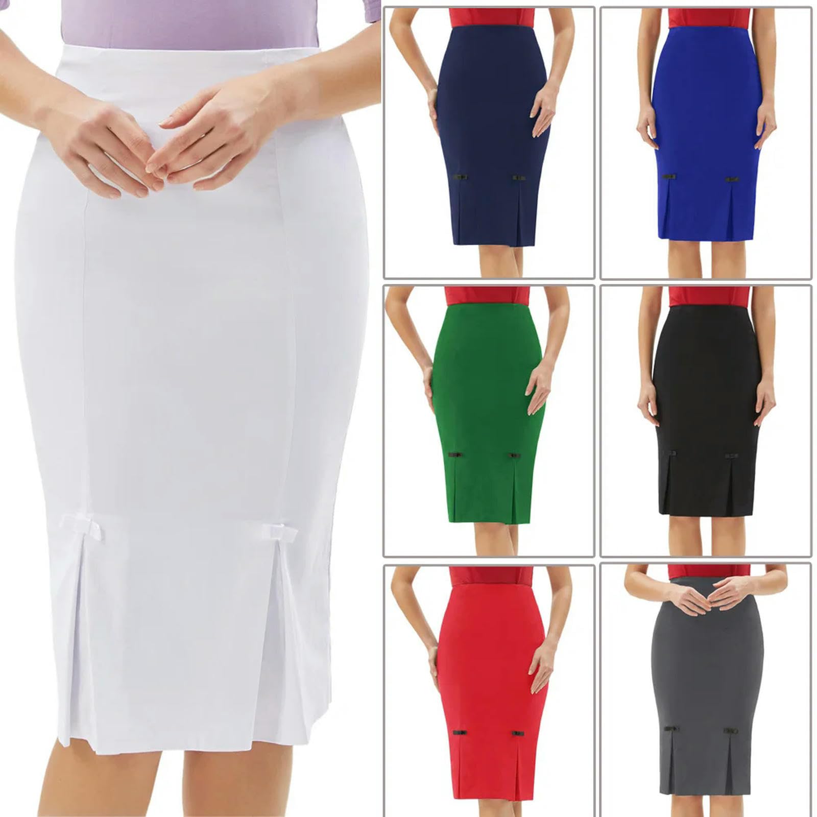 Gonne a Tubino da Donna con Spacchi sui Fianchi, gonne Lunghe Fino al Ginocchio, Gonna da Lavoro per Ufficio, Bianco, XL