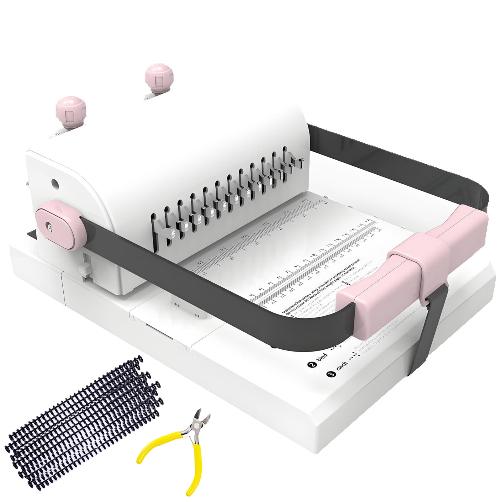 Máquina de encuadernación de doble bobina, perforadora manual con 50 peines, capacidad de perforación, 20 hojas, regla extendida, ajuste de anillo de presión, carpeta de libros en espiral para