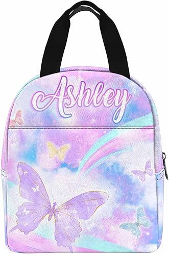 Miniatura 2 de Lonchera personalizada con nombre para niños, diseño de mariposas, nubes, estrellas, hielera, reutilizable, para hija, nieta, sobrina, regalos