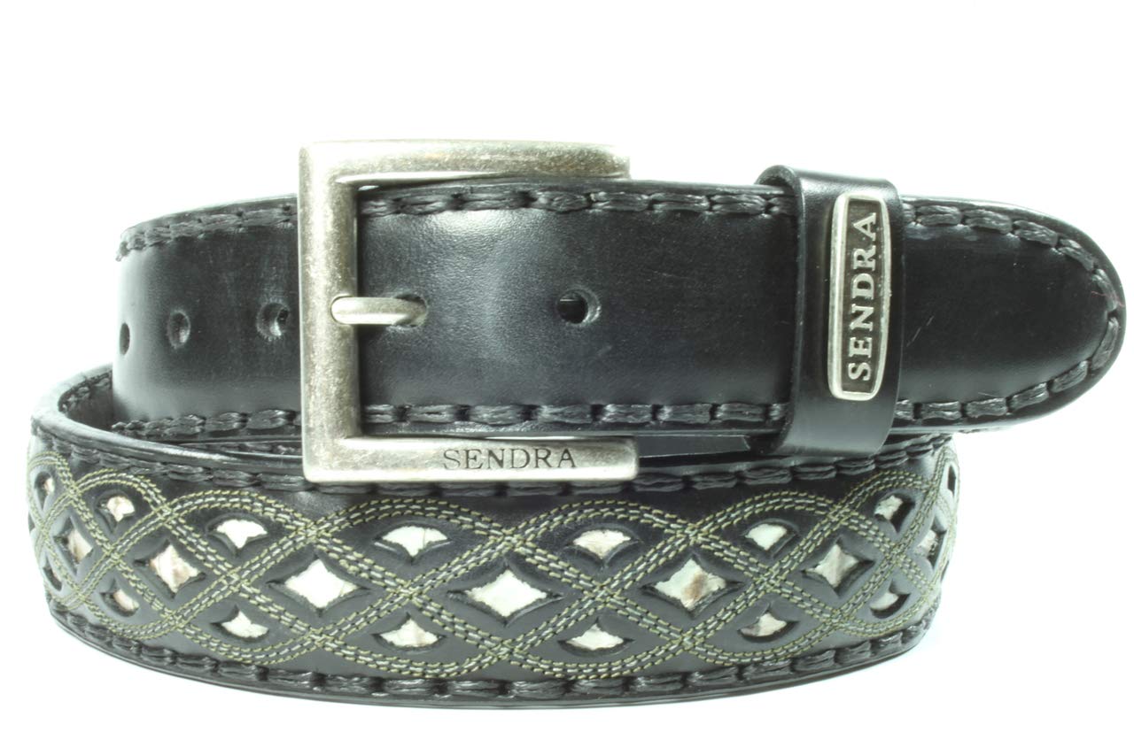 Sendra Boots Gürtel 8680 Schwarz Damen Herren Gürtel Farbige Ziersteppung Austauschbare Schnalle Handgefertigt Cowboy Western Ibiza Bohemian 4cm Breit Unisex Jeans Hosenriemen Echtes Leder