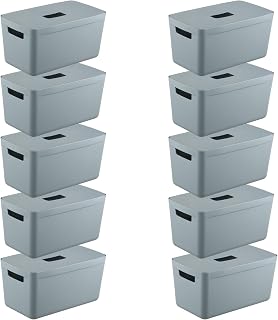 IDEA HOME FLEXISTORE 10 Stück Aufbewahrungsbox Kunststoff Organizer Box Körbe Aufbewahrung Kunststoffbox für Badezimmer Regal mit Deckel 8L Blau