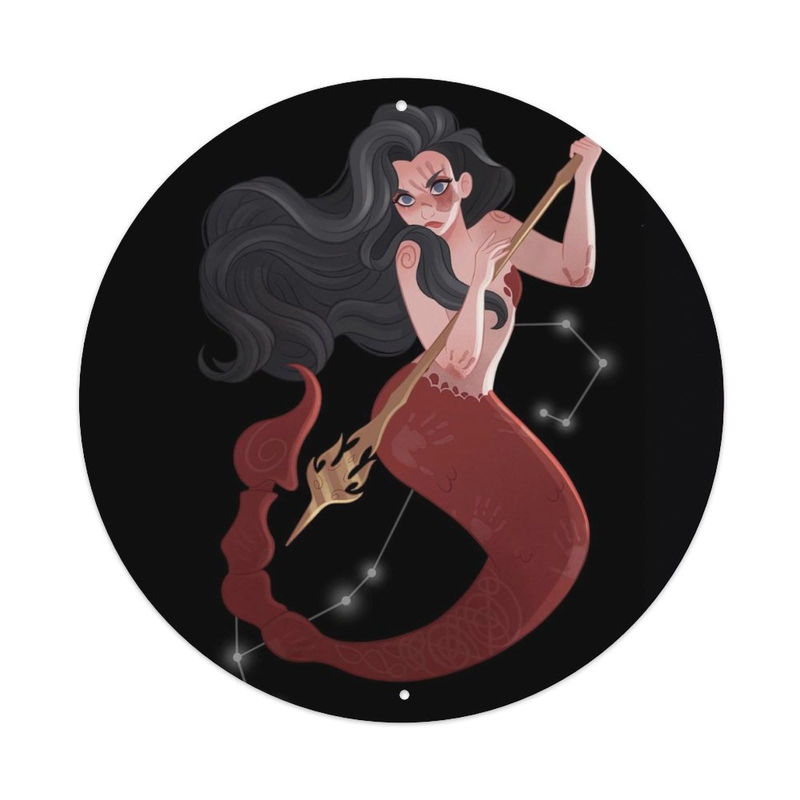 Mermaid Constellations Poster Scorpio Vintage Metal Tin Sign Plaque Wall Decor for Cafe, Club, Garden Round Metal Poster 8x8Inch
