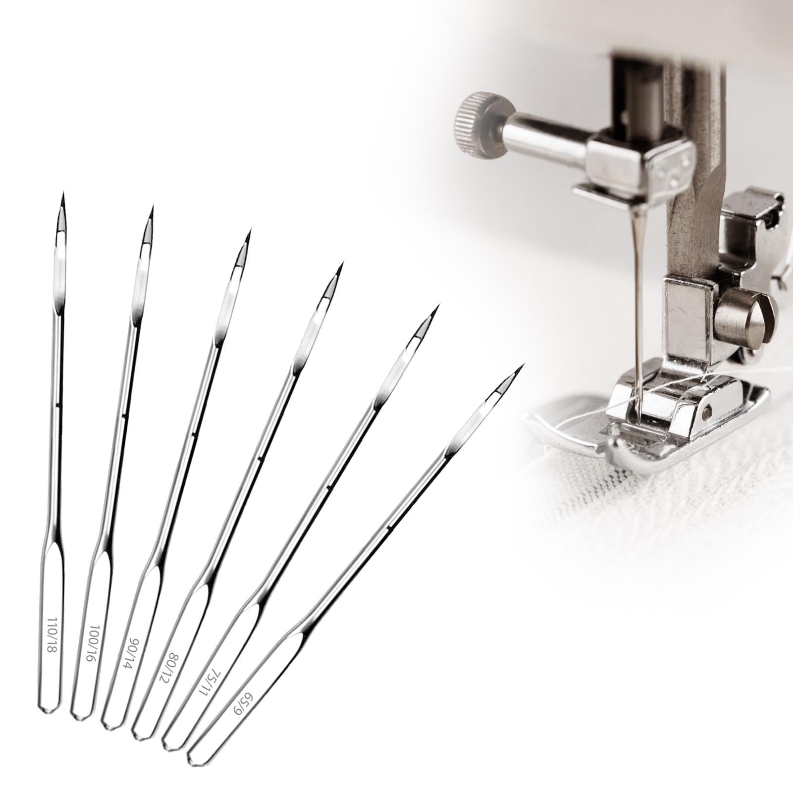 80 Pcs Sewing Machine Needles, Universal Sewing Machine Accessories for Singer Brother Janome Varmax Home Sewings Machines, 6 Sizes 65/9,75/11,80/12,90/14,100/16,110/18