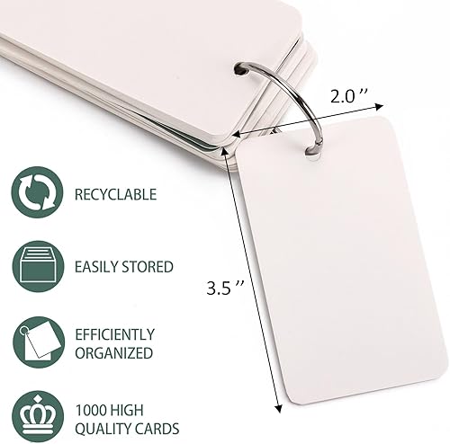 Miniatura 2 de Tarjetas de índice súper pesadas, tarjetas de notas en blanco, 2 x 3 pulgadas, 800 unidades, tarjetas flash sin rayas, 10 anillos de metal